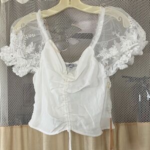 Elegant White Lace Sleeve girls Top